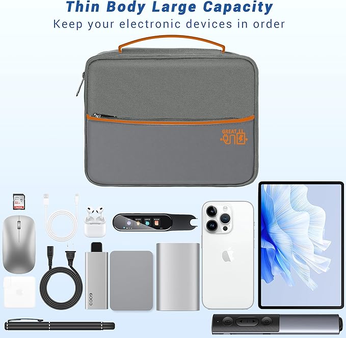 Electronics Organizer, Travel Cord Organizer Pouch, Portable Cable Organizer Bags, Waterproof Electronic Accessories Storage Case for Cables, Cords, Charger, Phone (Three Layer-Gray)
