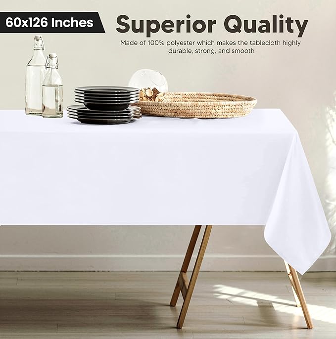 Utopia Kitchen Rectangle Table Cloth 2 Pack(60x126 Inches, White), Tablecloth Machine Washable, Polyester Table Cover for Dining, Buffet Parties, Picnics, Events, Weddings and Restaurants