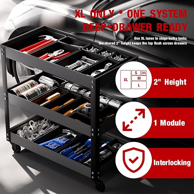 【6 PCS Extra-Large】 Tool Box Drawer Organizer Trays with Non-slip Pads, Heavy-Duty Tool Chest Drawer Organizer for Rolling Tool Chest and Garage Drawers, Truck Toolbox organizer and Workbench Storage