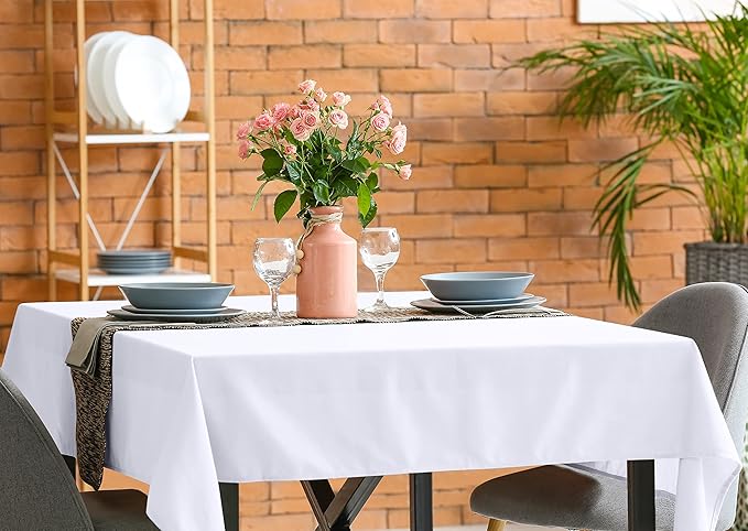 Utopia Kitchen Square Table Cloth 2 Pack (54x54 Inches, White), Tablecloth Machine Washable, Polyester Table Cover for Dining, Buffet Parties, Picnics, Events, Weddings and Restaurants
