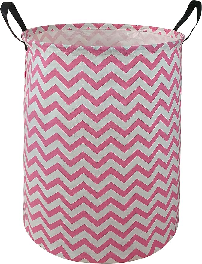 Pink Round Laundry Hamper Storage Basket Bins Clothes Nursery Hamper for Home, Gift Storage Bins with Handles
