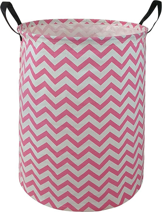 Pink Round Laundry Hamper Storage Basket Bins Clothes Nursery Hamper for Home, Gift Storage Bins with Handles