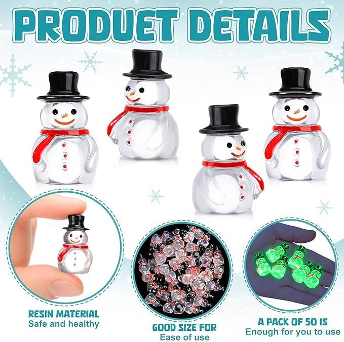 Wenqik 50 Pcs Winter Mini Snowman Figurines Glow in The Dark Christmas Resin Luminous Clear Snowman for DIY Micro Landscape Home Crafts Xmas Party Cake Toppers Decor