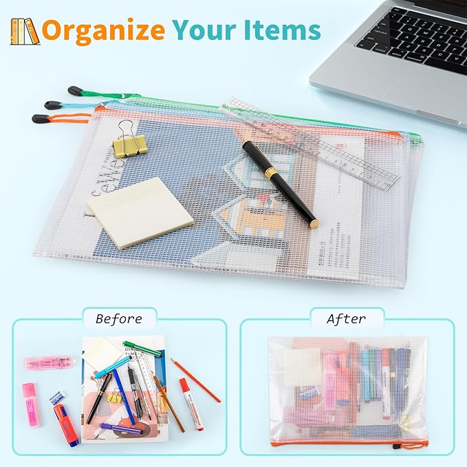 Umriox 24 Pack 12 Colors Zipper Pouches for Organizing, Letter Size, A4 Size, Zipper Bags for Puzzles & Board Game Storage, Office Supplies Travel Toiletries