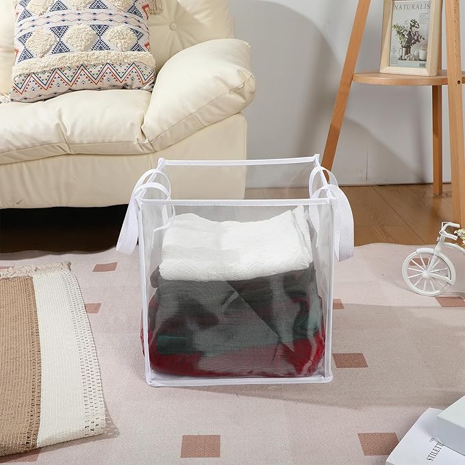 Zopeal 6 Pack Popup Laundry Hamper 13 Inch Collapsible Laundry Baskets with Handles Mesh Clothes Baskets Portable Single Layer Foldable Clothes Hamper Square Bin for Washing, Toy Storage(White)