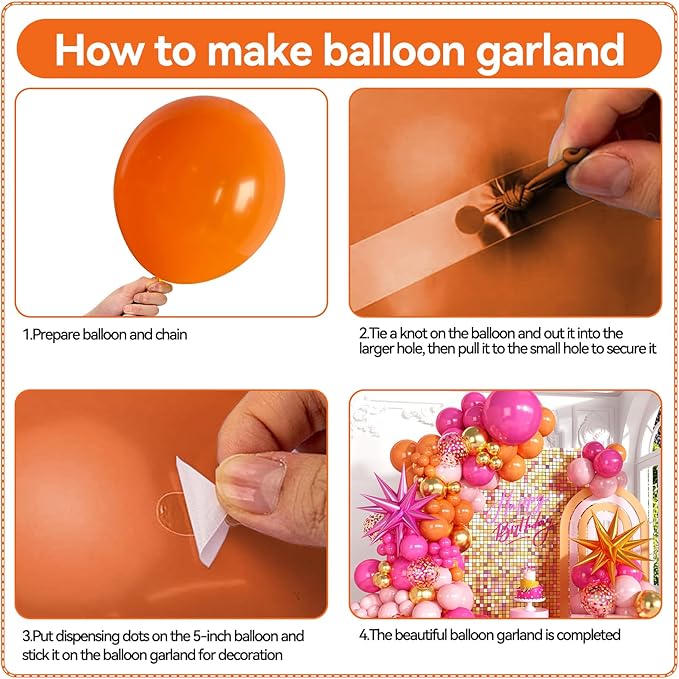 Pink Orange Balloon Garland Arch Kit, 120Pcs 18/12/10/5 Inch Hot Pink Orange Metallic Gold Latex Balloons with Star Foil for Birthday Summer Tropical Wedding Party Decorations