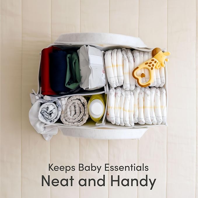 PUTSKA Baby Diaper Caddy Organizer - Nursery Storage Basket for Diaper Station, Baby Basket Shower Gift List and Registry Must-Have, Newborn Essentials, Nursery Decor for Boy or Girl - White, Large