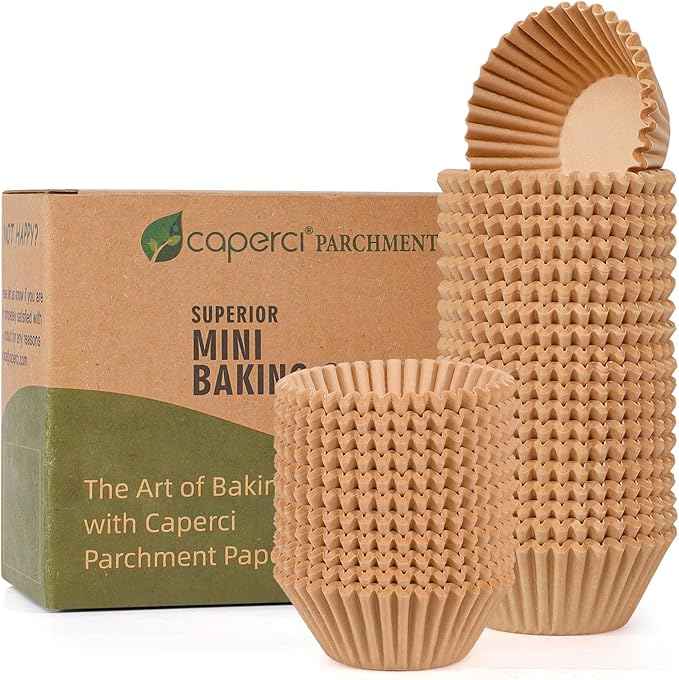 Caperci Parchment 400pcs Mini Cupcake Liners for Baking - Natural Paper Muffin Liners for Mini Muffin Pan, Balanced Non-Stick/Excellent Grease-proof, No Smell, Food Grade (Natural)