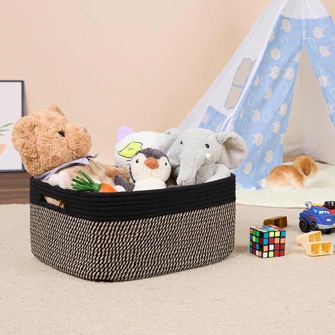 MiniArk Large Storage Baskets for Shelves, Closet Organizer Bins for Clothes, Blankets, Towels, Baby Nursery, Toy Baskets Box, Woven Rope Baskets, 17 x 13 x 7.5”, 2 Packs Woven Brown