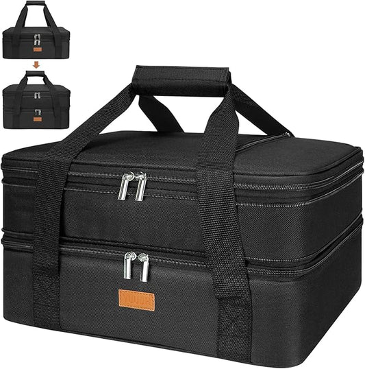 Vuudh Expandable Casserole Carrier Bag - Double Decker Food Bag, Insulated Casserole Carrier for Hot or Cold Food, Lasagna Holder Tote for Picnics,Beaches,Traveling or Gifts