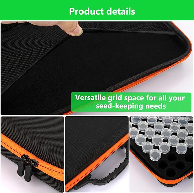 70 Slots Seed Organizer Storage Box with 10PCS Seed Envelopes, Premium Seed Containers for Various Sizes Vegetable and Flower Garden Seeds, Gardening Seed Keeper Set with Useful Accessories (Orange)