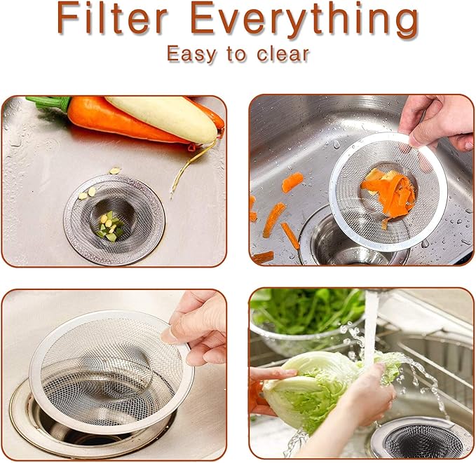 50pcs Heavy Duty Stainless Steel Slop Basket Filter Trap, 2.75" Top / 1" Mesh Metal Sink Strainer, Perfect for Kitchen Sink/Bathroom Bathtub Wash Basin Floor Drain Balcony Drain Hole, Utility…