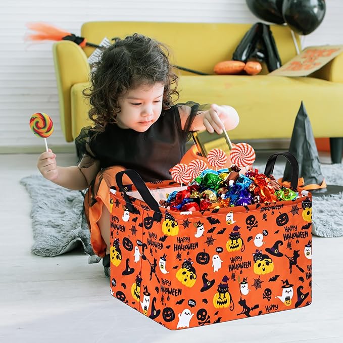 KUNRO Pumpkin Pattern Storage Basket Gift Shelf Basket Storage Bin, Nursery Basket Organizer Box for With Handles for Room Deco