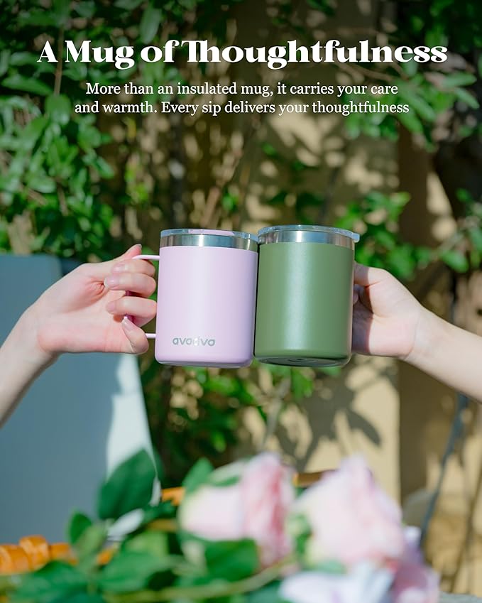 12oz Insulated Coffee Mug with Lid – Includes Two Lids, Stainless Steel Coffee Travel Mug with Handle, Double Wall Vacuum Insulated Camping Mug for Home, Office & Outdoor, Army Green