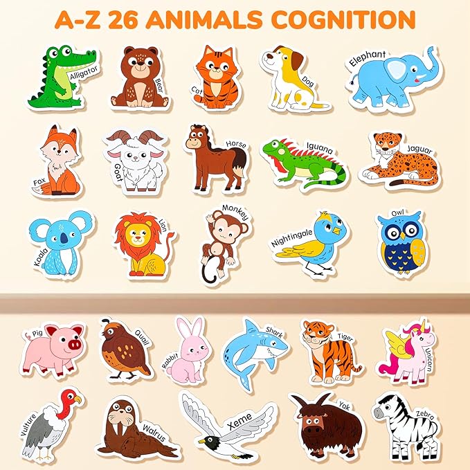 JoyCat Wooden Magnets for Kids – 26 Cute A-Z Animals Fridge Magnets for Toddlers, Large Magnetic Animal Refrigerator Toys, Fun Educational Learning Gifts for Toddlers 2 3 4 5 Years Old