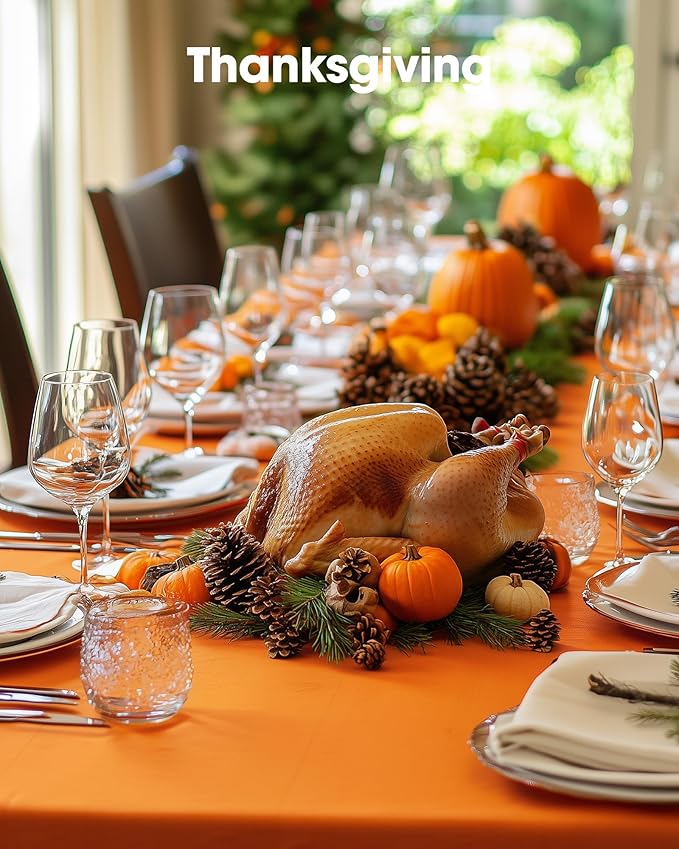 Pureegg Plastic Table Cloth Disposable 10 Pack, 54 x 108 Inch Table Cloths, St Patricks Day, Christmas Decorations, Tablecloths, Rectangle, Forest, Plastic Cover, Leakproof & Sturdy, Orange