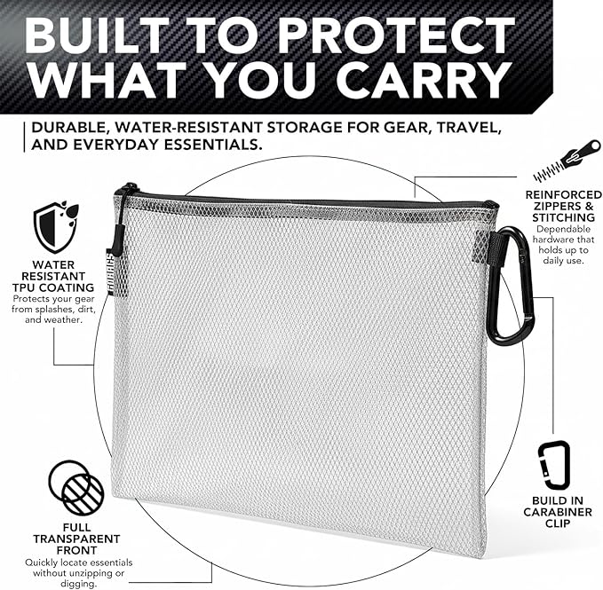 GOBAGS Air Production Large Clear Zipper Pouch (4‑Pack) – Cable Organizer & Travel Gear Bag for Electronics, Camera Accessories, Tool Pouch & Small Tech Storage