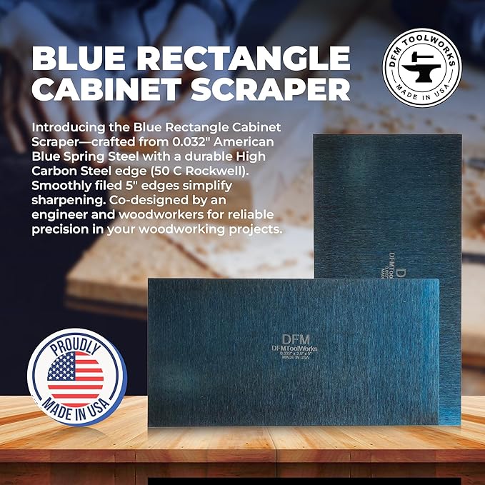 DFM Tool Works Rectangle Card Scraper - Precision Cabinet Multi-use Scraper for Woodworking, Wood Fine Finishers, Glue Scraper, Quality Handcrafted Card Shaping Tool - Made in USA, 2 Quantity - Blue