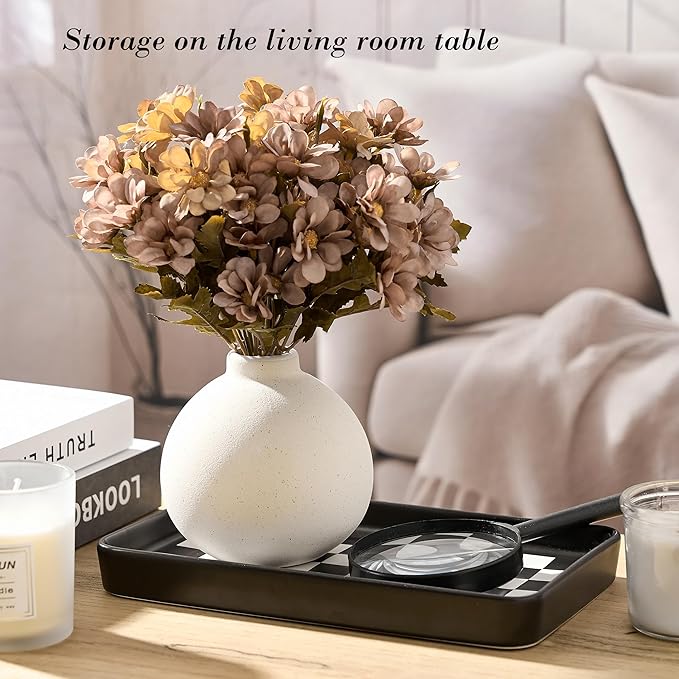 10"×6"×1" Texture Checkered Surface Bathroom Vanity Tray for Countertop- Ceramic Decorative Organizer Tray for Dresser Top, Toilet, Perfume, Sponge Holder Soap Dish Dispenser for Kitchen Counter