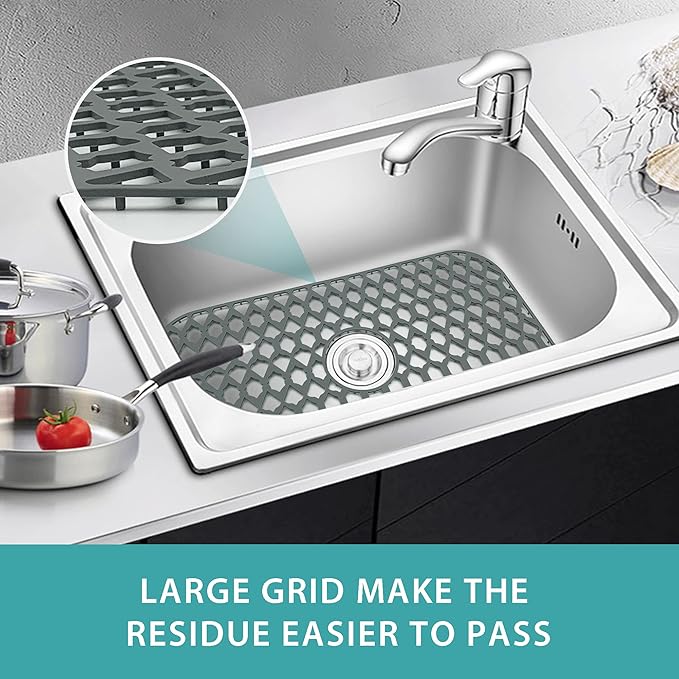 Sink Protectors for Kitchen Sink, Kitchen Sink Accessory - Silicone Mats Grid for Stainless Steel Strainer Bottom of Farmhouse Porcelain sinks (24”x13”, Center Drain)