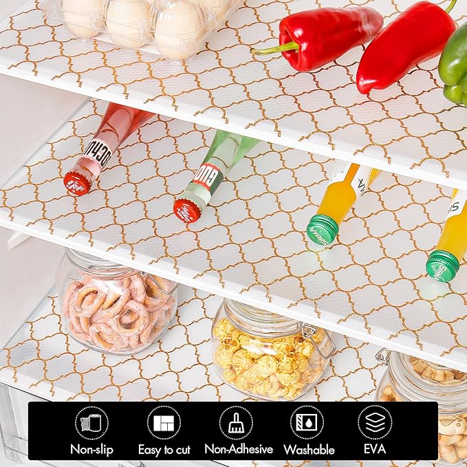 Cooyes Shelf and Drawer Liners for Kitchen Cabinets, Non-Adhesive Cabinet Liner, EVA Waterproof Durable Non-Slip Drawer Mats for Shelves, Fridge, Storage, Kitchen Cupboards – Modern Pattern