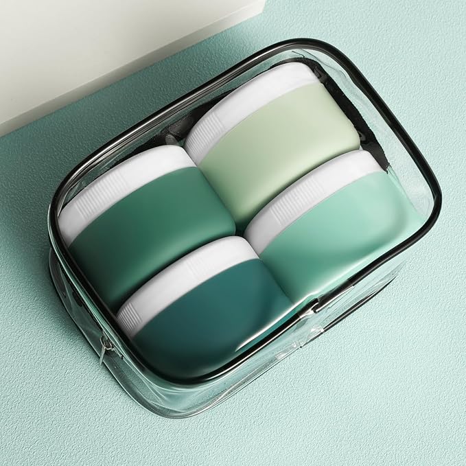 Travel Containers for Toiletries, Silicone Cream Jars BPA-Free, Leak-proof 2oz Travel Size Containers, Portable Size Silicone Jars with Lid for Cosmetic Face Hand Body Cream (4 Pack)