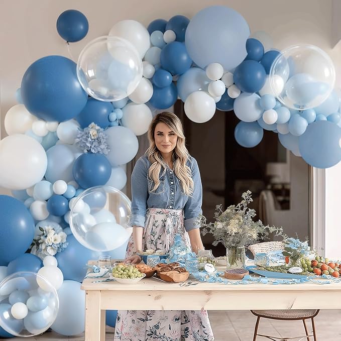 Dusty Blue Balloon Arch Kit, Pastel Blue Balloons with Dark Dusty Light Blue White Balloons Garland and Clear Balloons for Birthday Party Wedding Bridal Shower Gender Reveal Graduation Decoration
