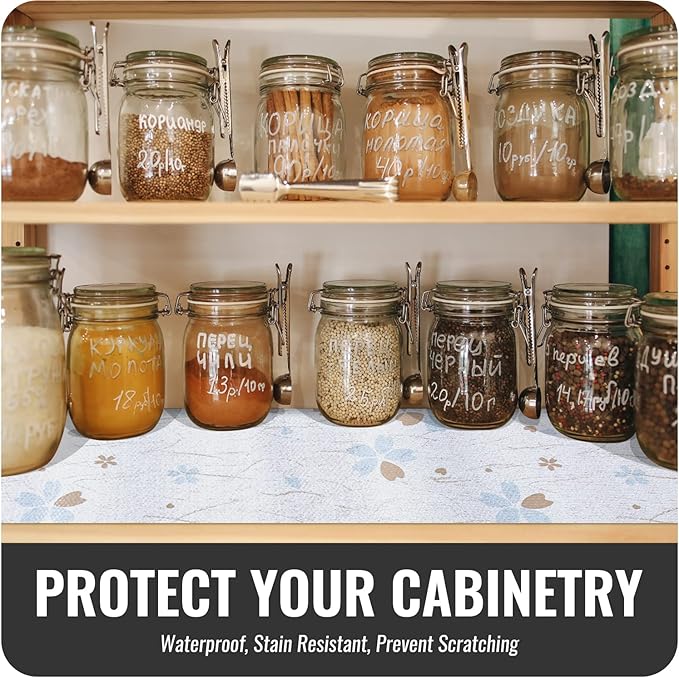 RAY STAR 18 Inch x 48 Inch Shelf Liner, Non Adhesive Floral White Cabinet Liner for Pantry Drawer Vanity, Strong Grip Non Slip Waterproof, Pretty Shelf Liners for Kitchen Cabinets (Signature Delivery)