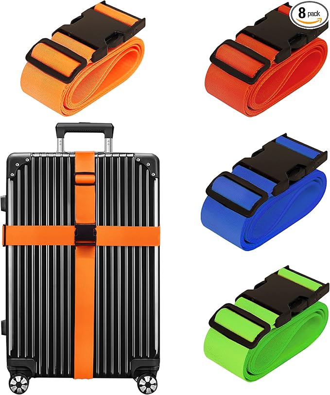 Luggage Straps for Suitcases TSA Approved Travel Belt 8 Pack by Chelmon (Mixed Colors)
