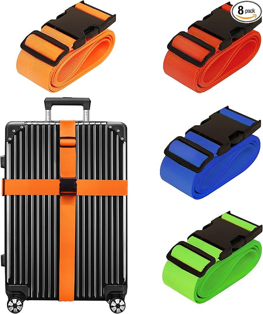 Luggage Straps for Suitcases TSA Approved Travel Belt 8 Pack by Chelmon (Mixed Colors)