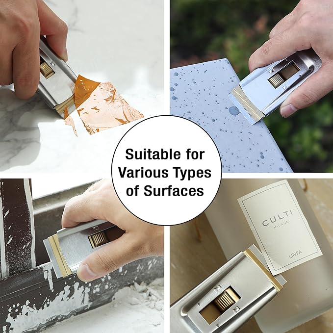 Bates- Metal Razor Blade Scraper Tool, 4 Pack, 40 Extra Carbon Steel Blades, Stainless Steel Heavy-Duty Cleaning Razor Scraper Tool