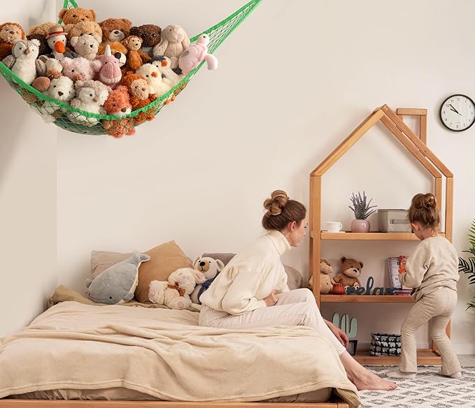 Stuffed Animal Storage Hammock Net Corner - Large Toy Hammock Net for Stuffed Animals Room Decor - Cute Stuff Animal Organizer Holder for Plush Plushie - Kids Baby Nursery Wall Bedroom Home Decor