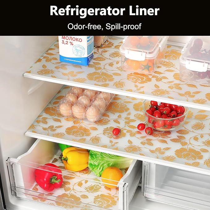 INNOLITES Shelf Liner for Cabinets, Non-Adhesive for Kitchen Drawer Liner, Waterproof Shelf Paper with Floral Pattern, Durable Easy to Clean (Golden Rose, 11.8" x 240")