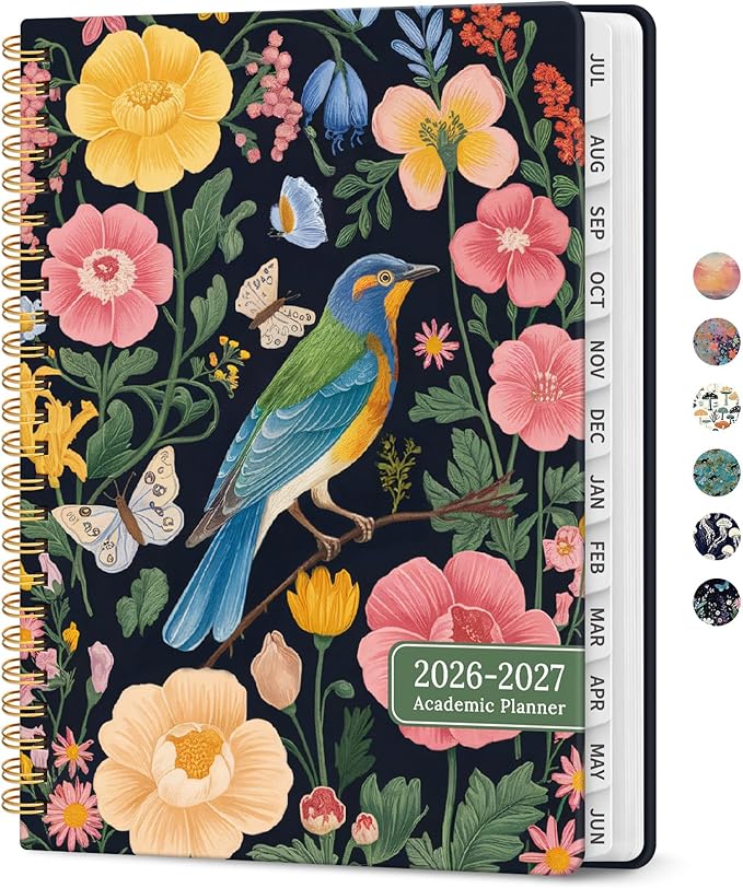 Planner 2026-2027, Academic Year Weekly and Monthly Calender Planner, from Jul 2026 - Jun 2027, Spiral Bound School Planning Book, Perfect for Teacher, Student, Women & Men, A5 (6.3" x 8.5"), Garden Bird