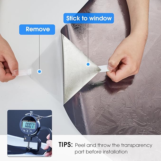 Window Film Heat Blocking 95% Privacy Film, Day and Night Windows Tint See Out Not in, Static Cling One Way Films for Home and Office(Black Tulip 35.4X78.7 inch)