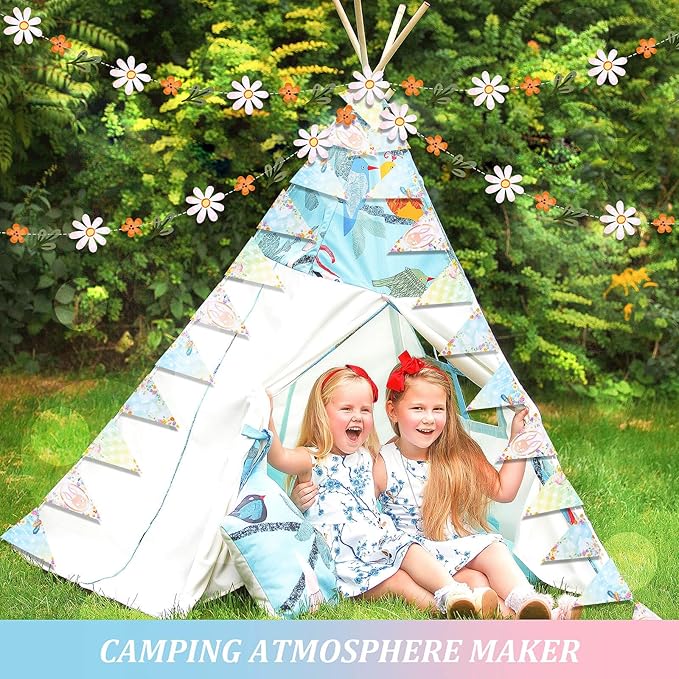 Dayker 3PCS Triangle Bunting Banner Garland, Spring Floral Flags Pennant Garlands, Reusable Paper Hanging Decorations, Carnival Theme Birthday Party Outdoor Events Decor Supplies