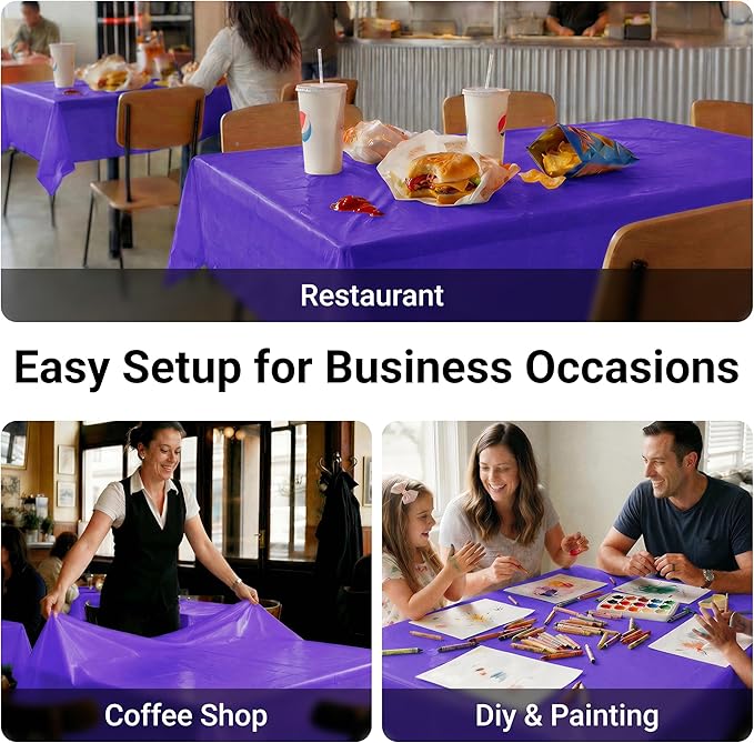 Auros Premium Plastic Tablecloths 10 Pack, 54 x 108 Inch Rectangle Disposable Table Covers for 8FT Tables, Thick & Durable, Waterproof & Spill-Proof, Easy Cleanup for Parties, Wedding, Grape Purple