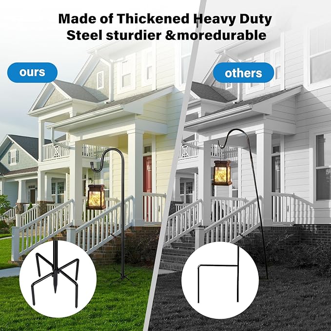 Shepherd Hooks for Outdoor, 2 Pack 62 Inch Bird Feeder Pole with 5 Prongs Base for Hanging Lantern, Hummingbird Feeder, Lightweight Plant, Shepherds Hook for Bird Feeders for Outside