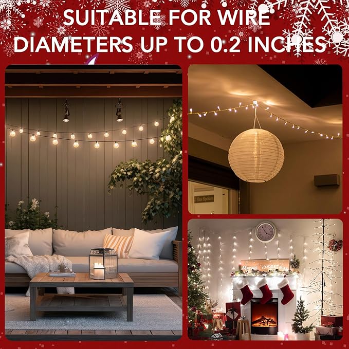 200 Pcs Outdoor Light Clips Clear Adhesive Cable Clips for Christmas Outdoor String Lights with Adhesive Strips Patio Decor for Wall Wire Holder for Hanging Cable Management Cord Organizer