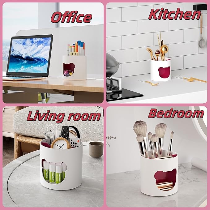 Marbrasse Desk Organizer - Cute Pen Holder & Art Supply Storage Box Caddy for Office & Classroom (White & Red Bear Head, One Size)