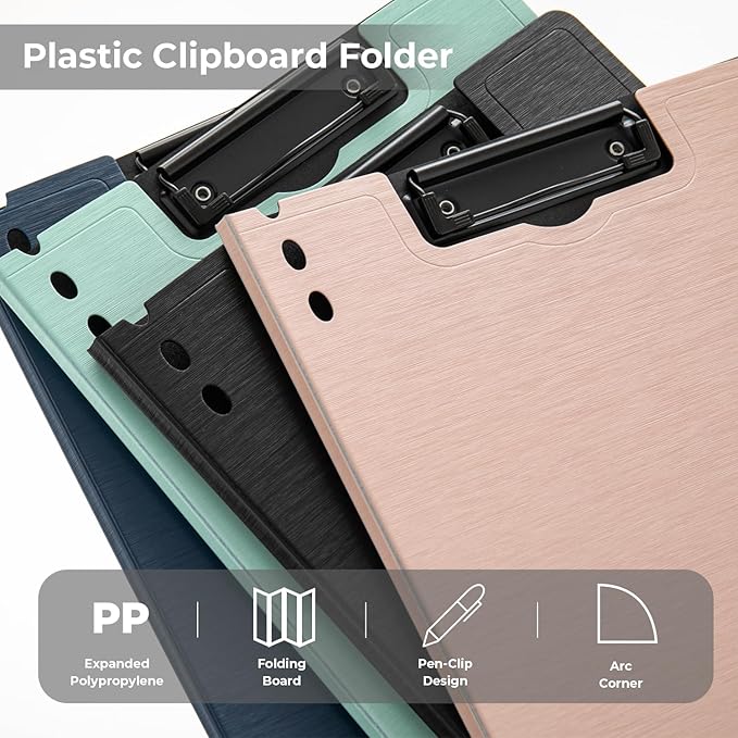 Y YOMA Clipboard Folder, A4 Foldable Plastic Clipboard with Metal Clip, 360° Rotating Cover, Waterproof Work Folder for Home, Office, School, Field Work, Outdoor - 2 Pack, Mint Green