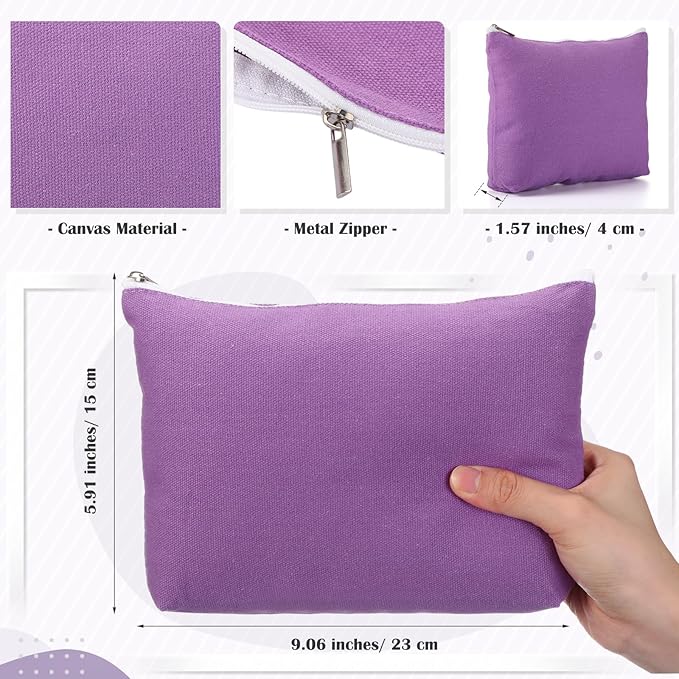 Reginary 10 Pcs Valentines Canvas Makeup Bags Bulk for Women Travel Toiletry Cosmetics Bags Blank DIY Pencil Pouch, Gift for Valentines Patrick's Day Wedding Bridal Shower Coworker(Purple)