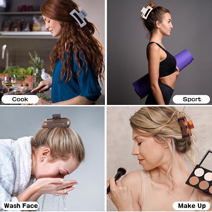 3.5 Inch Hair Clips - 12 Pcs Square Jaw Clips for Thick and Thin Hair, Rectangular Hair Accessories for Women and Girls - Neutral