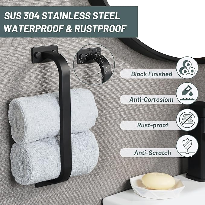 Bathroom Towel Bar, 10 inch Towel Racks for Bathroom Wall Mounted, SUS304 Stainless Steel Heavy Duty Towel Holder Bathroom Accessories Modern Home Decor, Matte Black Finished