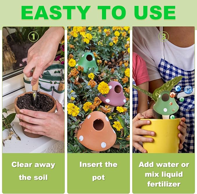 Tuzinano Terracotta Self-Watering Devices Premium Self-Watering Spikes Upgraded Planter Insert Device Irrigation Dripper Professional Garden Automatic Plant Accessories 4 Packs (Colorful Mushroom 2.0)