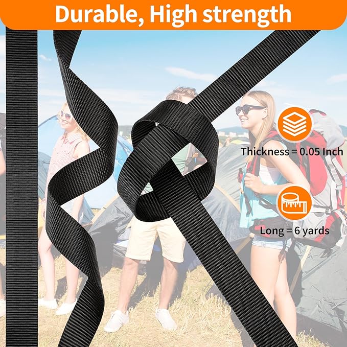 3/4" Buckles and Straps Set: 6 Yards of Thick Nylon Webbing, 6-Pack Quick Side Release Adjustable Plastic Buckles, 12 Tri-Glide Slide Clips(3/4 Inch Combo Set)
