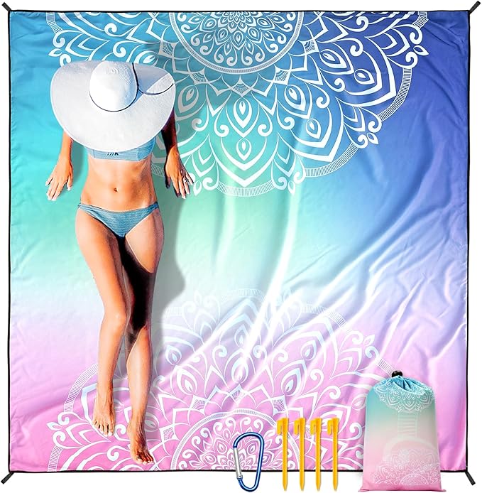 Beach Blanket Waterproof Sandproof Extra Large Beach Mat 79" X 83"/120"x108" for 1-8 Adults Quick Drying Durable Outdoor Picnic Mat for Beach Travel Camping Hiking