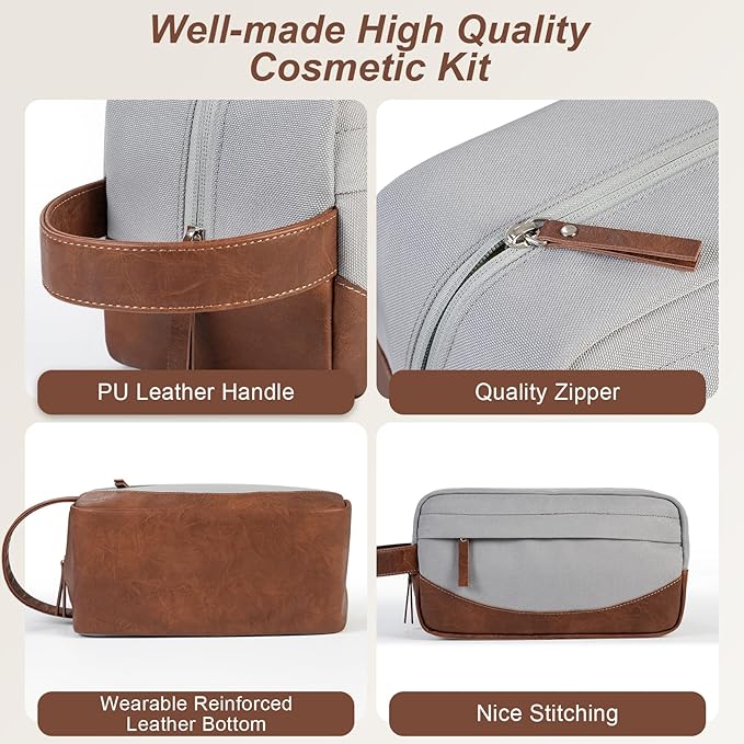 Travel Toiletry Bag for Men, Hanging Toiletry Organizer, Water Resistant Shaving Kit with Large Capacity for Travel Accessories (Grey, Medium)