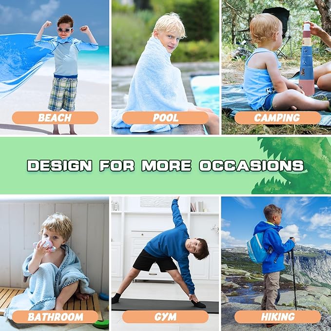 WERNNSAI Dinosaur Kids Beach Towel for Boys - 30” x 60” Pool Towels Personalized Beach Towels for Boys Kids Quick Dry Ultra Absorbent Super Soft Beach Blanket Camping Travel Swimming Bath Shower Towel