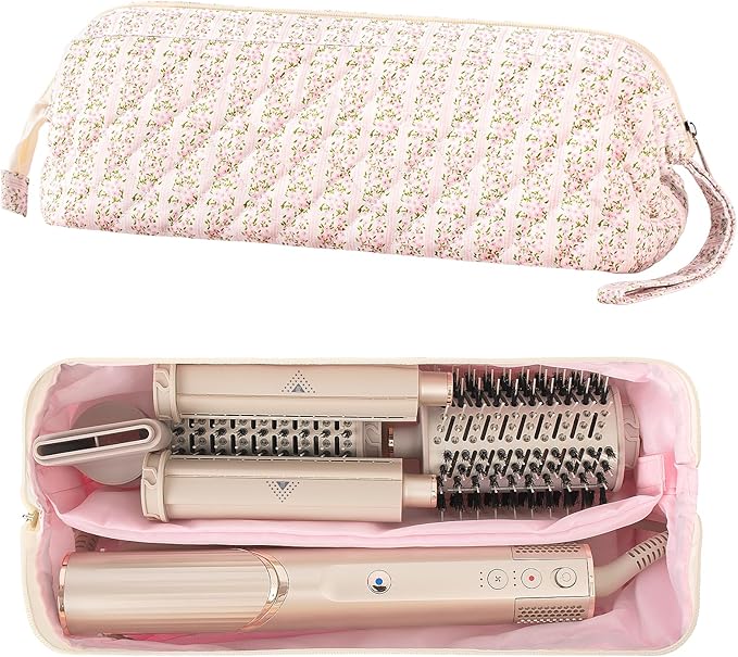 Quilted Hair Tool Travel Bag, Shark Flex Style Travel Case For Dyson Hair Dryer Airwrap Bag, Curling Iron Bags Quilted For Shark Dyson Revlon Organizer Accessories (Striped flower)